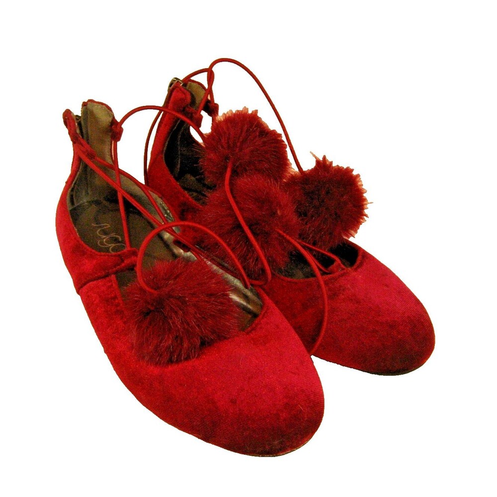 Womens SUGAR Suede Burgundy MaryJane Style Slippers w Powder Puff Shoelaces sz 4